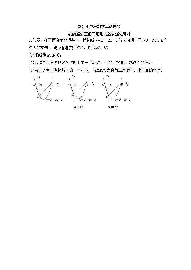 2023年中考数学二轮复习《压轴题-直角三角形问题》强化练习(含答案)第1页