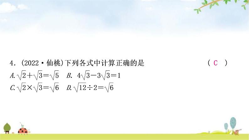 中考数学复习第一章数与式第二节数的开方与二次根式作业课件第5页