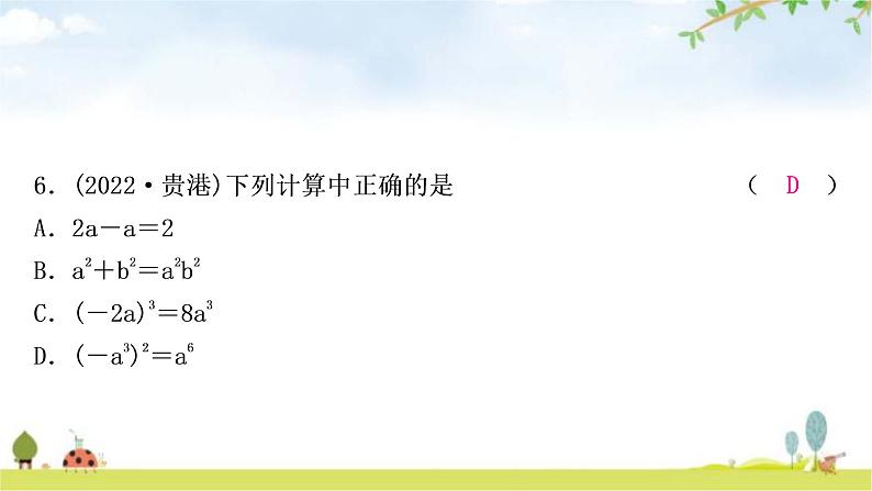 中考数学复习第一章数与式第三节代数式、整式与因式分解作业课件07