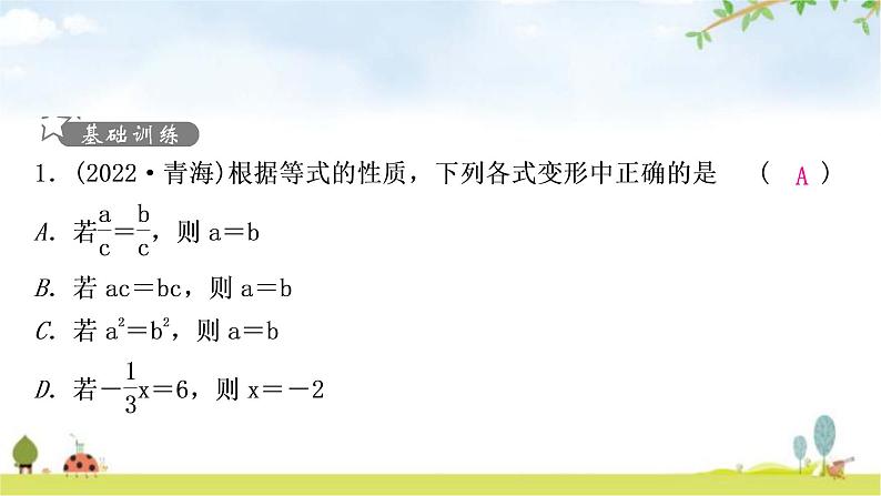 中考数学复习第二章方程(组)与不等式(组)第一节一次方程(组)及其应用作业课件第2页