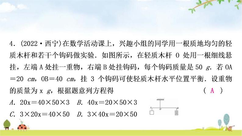 中考数学复习第二章方程(组)与不等式(组)第一节一次方程(组)及其应用作业课件第5页