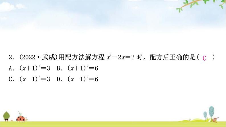 中考数学复习第二章方程(组)与不等式(组)第二节一元二次方程及其应用作业课件第3页