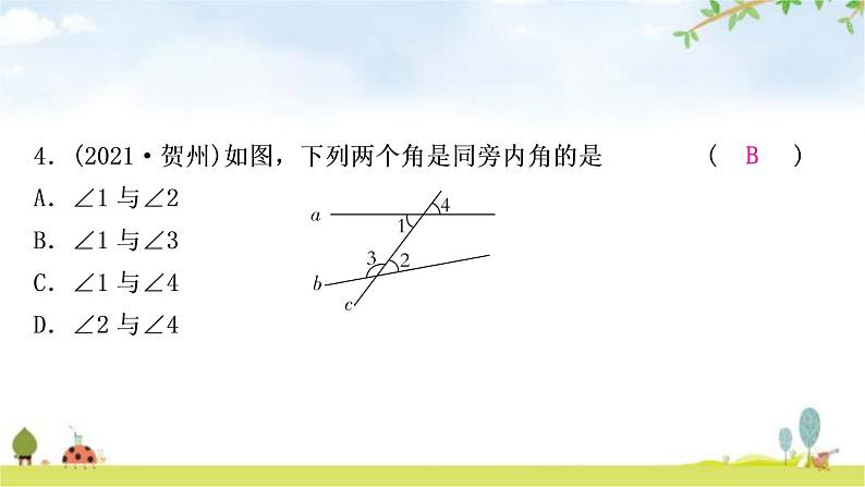 中考数学复习第四章三角形第一节几何初步及相交线与平行线作业课件第5页