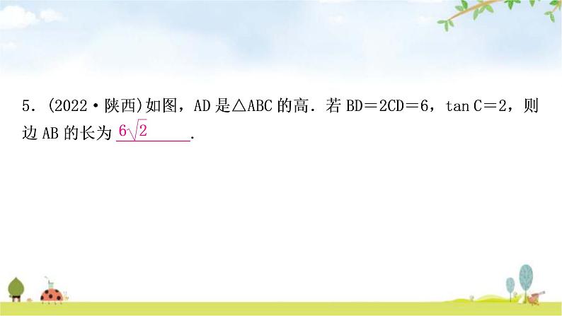 中考数学复习第四章三角形第六节锐角三角函数与解直角三角形的实际应用作业课件05