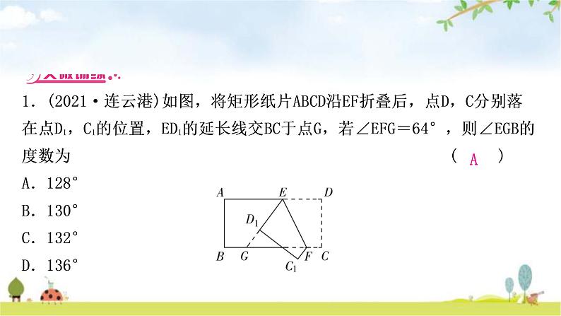 中考数学复习重难点突破八与图形变换有关的选填题类型一折叠问题教学课件08