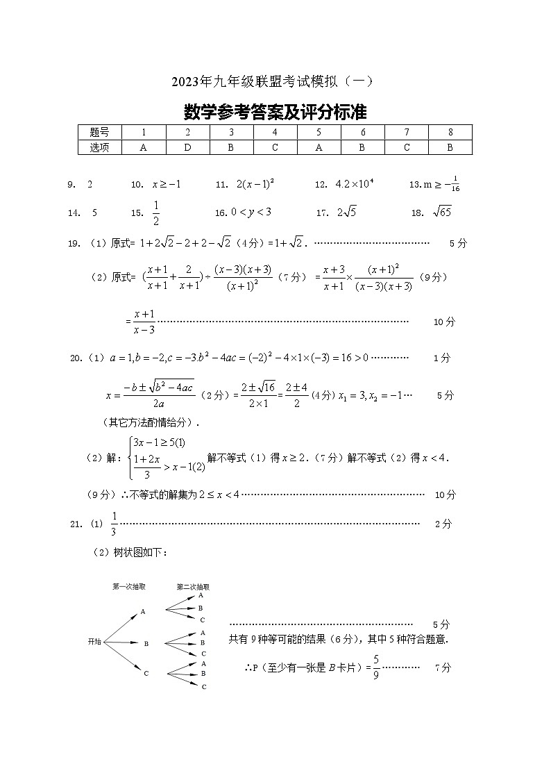 徐州市沛县2023年九年级联盟考试模拟（一）数学01