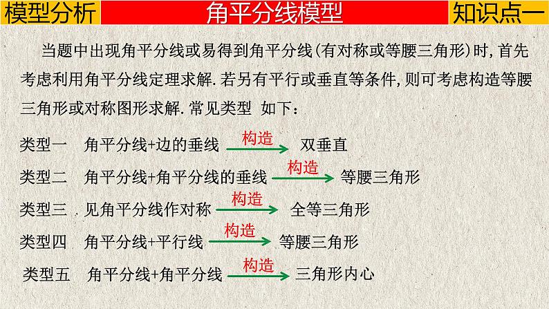 2023年中考数学二轮复习必会几何模型剖析--1.3 与“角平分线”有关的模型（平分模型）（精品课件）第2页