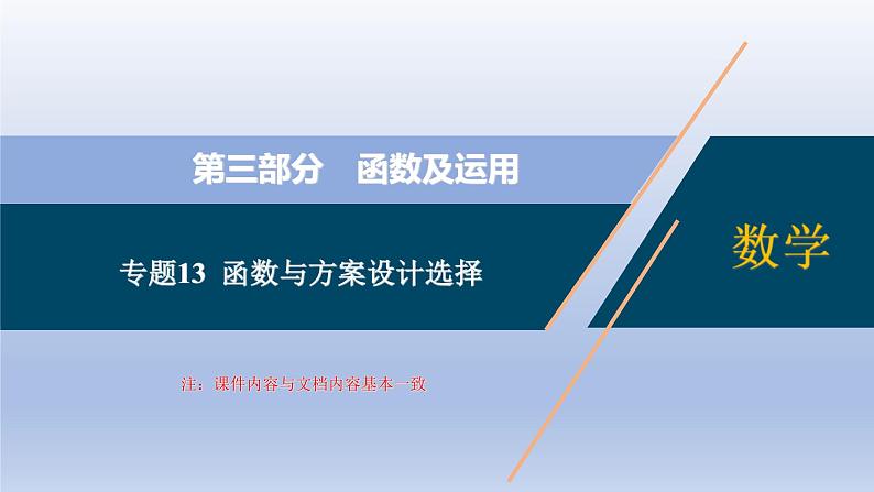 中考数学二轮复习考点精讲课件专题13  函数与方案设计选择 (含答案)第1页