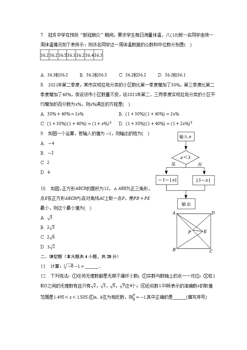 2023年安徽省合肥市五校联考中考数学模拟试卷（含答案）02
