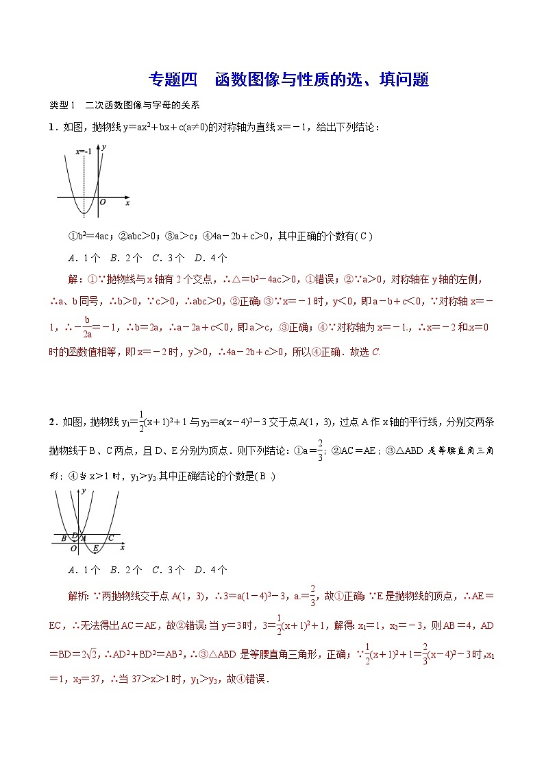 中考数学二轮复习强化突破练习专题四 函数图像与性质的选、填问题(教师版)第1页