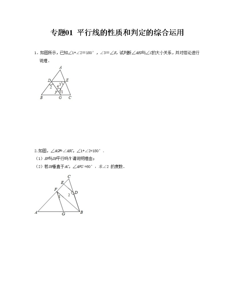 专题01 平行线的性质和判定的综合运用——2022-2023学年人教版数学七年级下册单元综合复习（原卷版+解析版）01