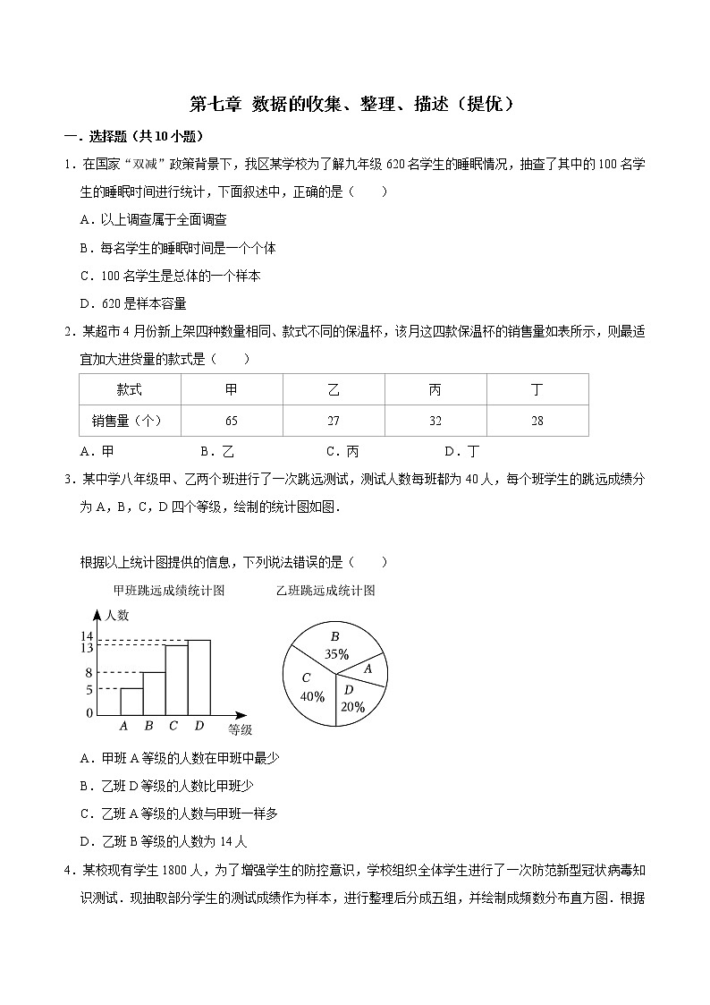 第七章 数据的收集、整理、描述 【培优卷】——2022-2023学年苏科版数学八年级下册单元综合复习（原卷版）第1页