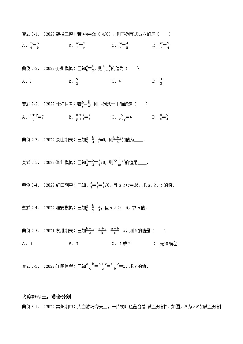 第6章 图形的相似【题型专练】——2022-2023学年苏科版数学九年级下册单元综合复习（原卷版+解析版）02