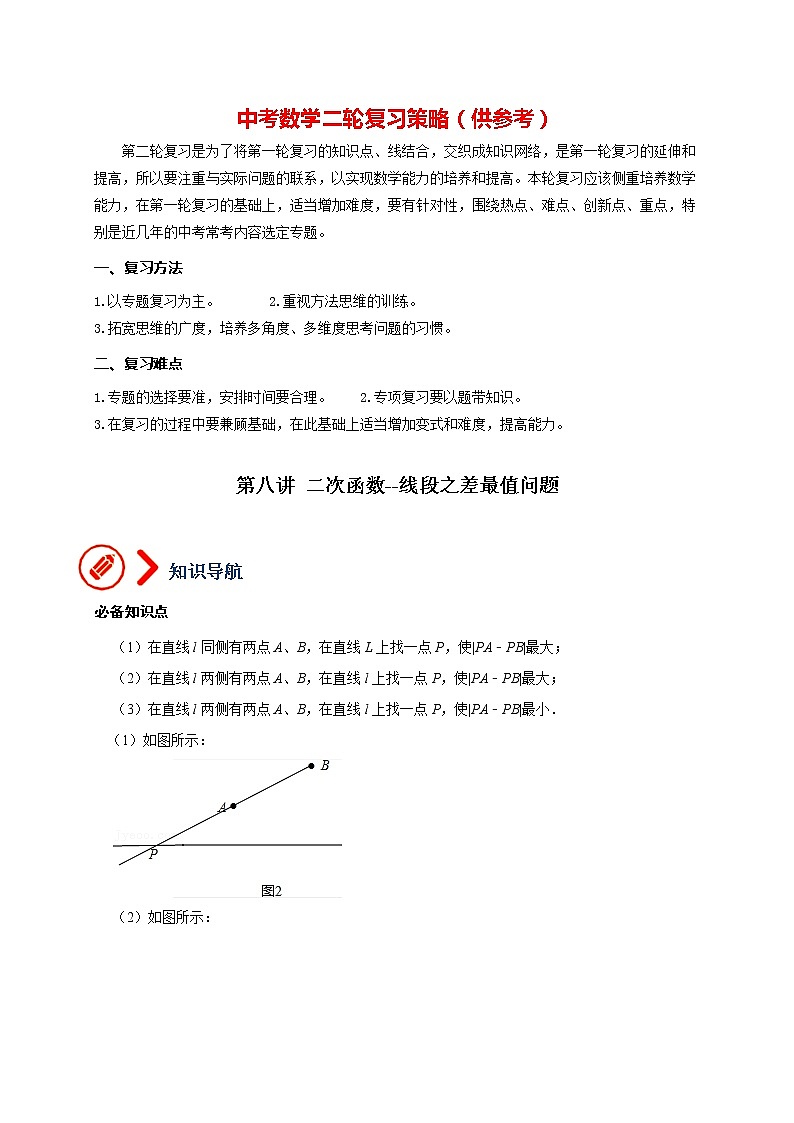 中考数学压轴题满分突破训练  专题08 二次函数-线段之差最值问题01