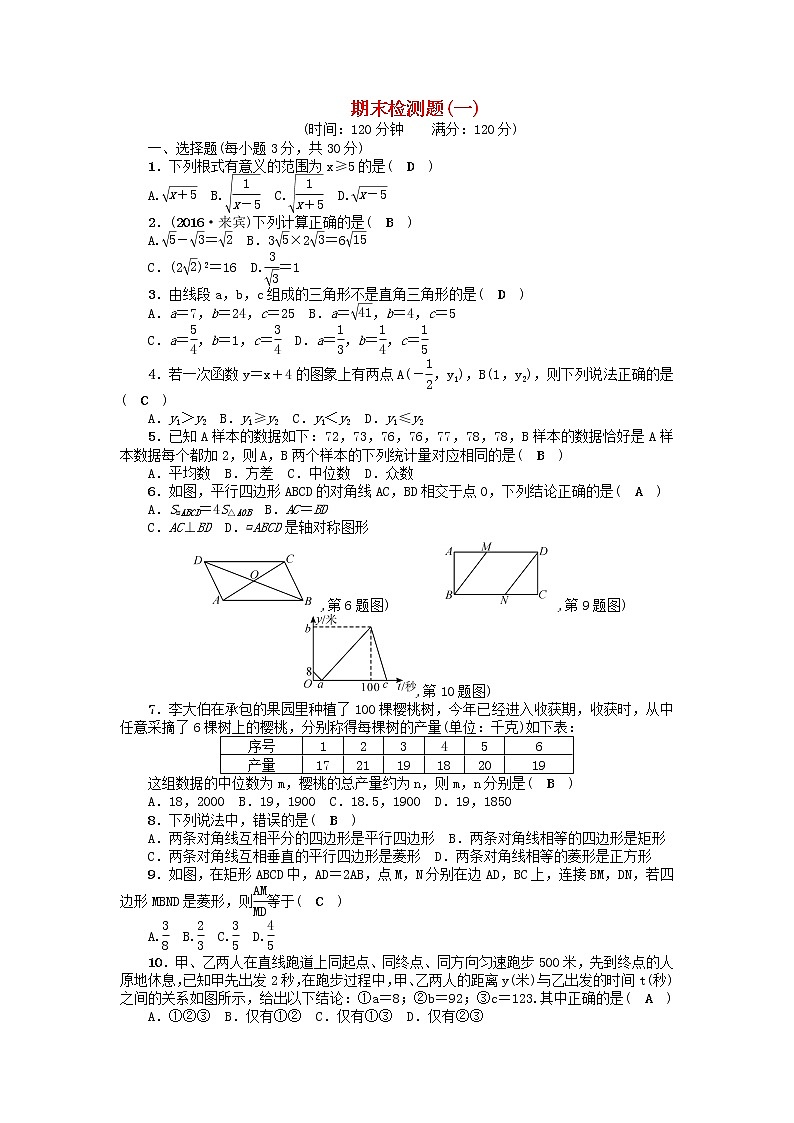 数学八年级下册期末检测题(一)第1页