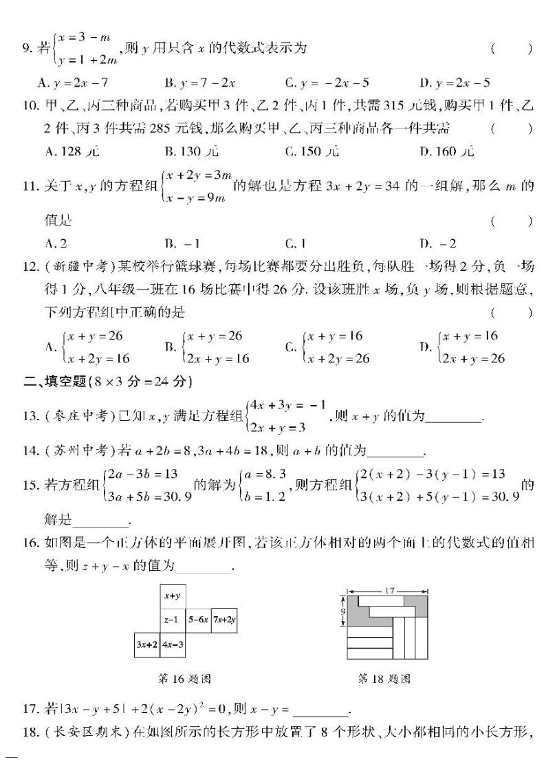 （2023春）青岛版数学初中七年级下册-黄冈360°定制密卷_专项二一次方程组检测题02