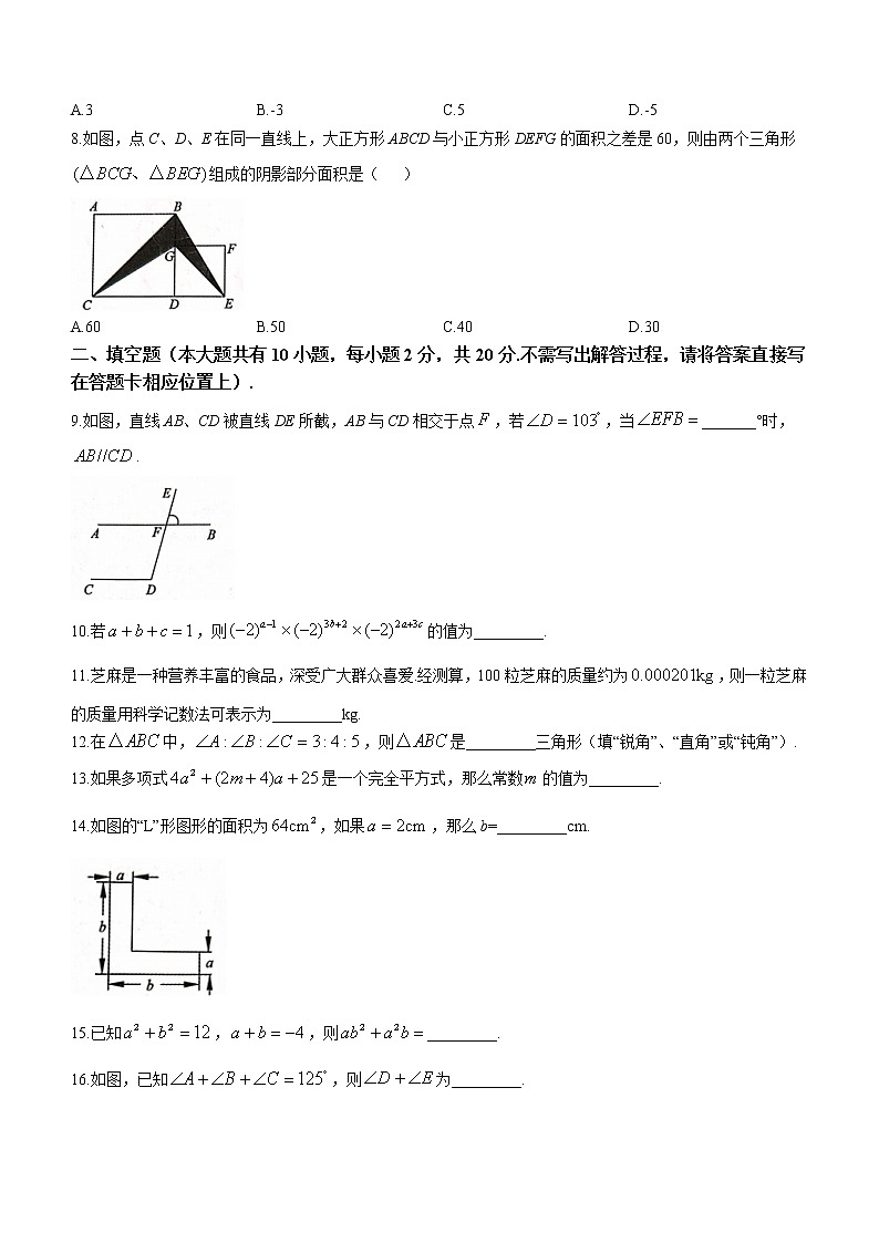 江苏省盐城市建湖县2022-2023学年七年级下学期期中数学试题02