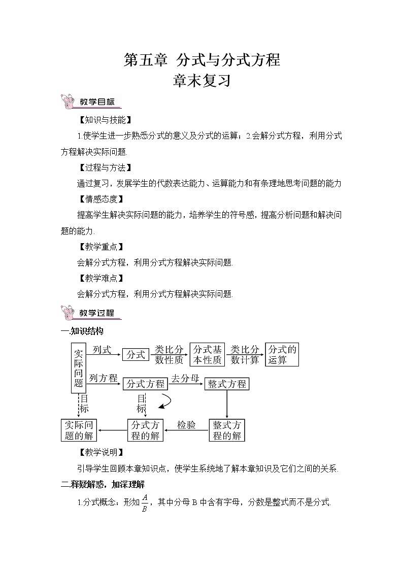 第5章 分式与分式方程 北师大版数学八年级下册章末复习 教案01
