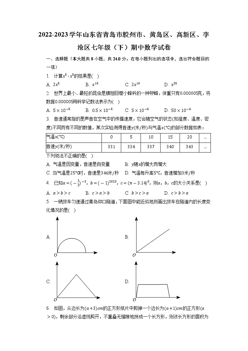 山东省青岛市胶州市、黄岛区、高新区、李沧区2022-2023学年下学期七年级期中数学试卷01