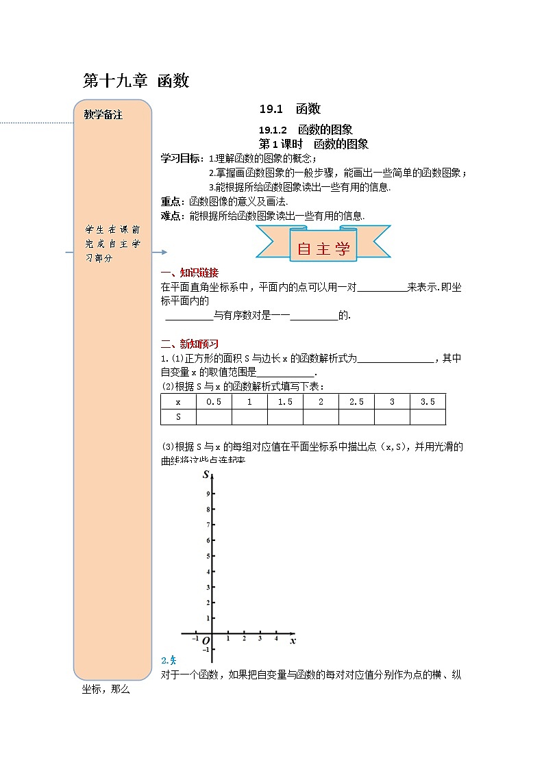 数学八年级下册导学案19.1.2 第1课时 函数的图象01