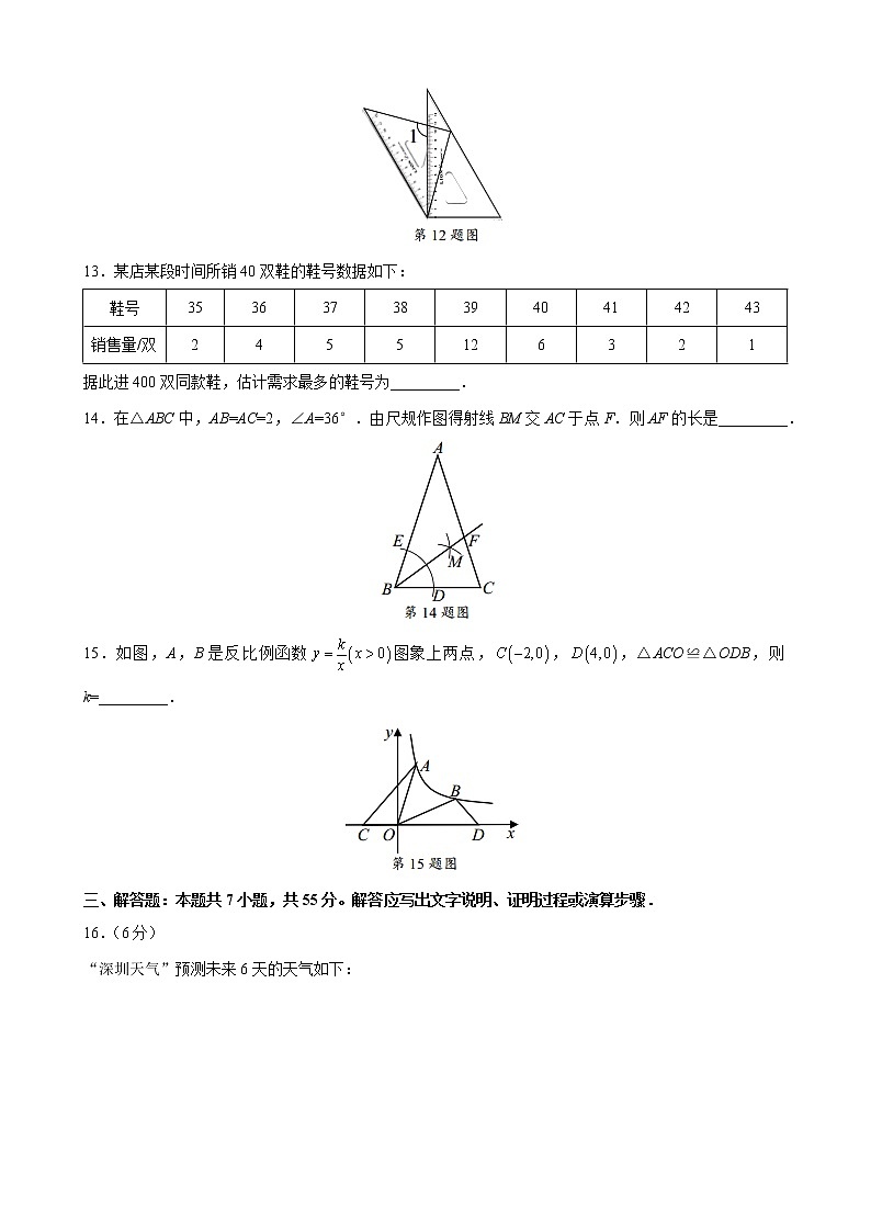 2022-2023深圳盐田区九年级（下）一模数学试卷第3页