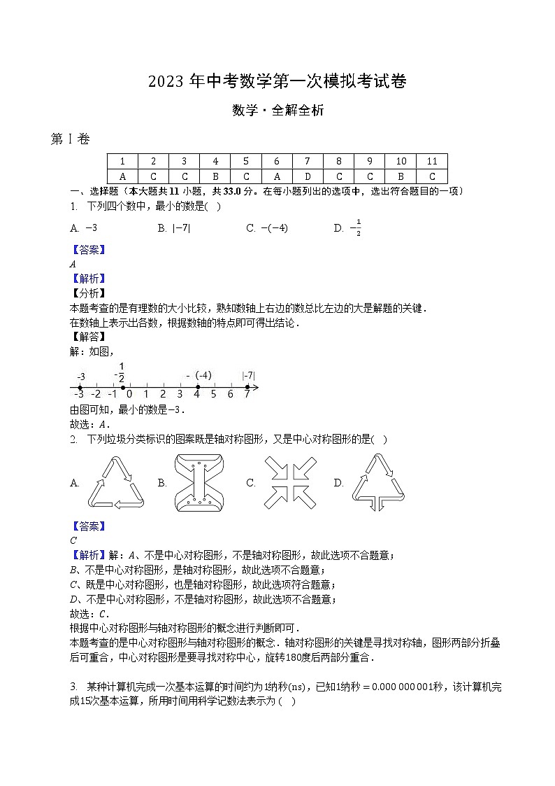 2023年中考第一次模拟考试卷数学（宜昌卷）（全解全析）01