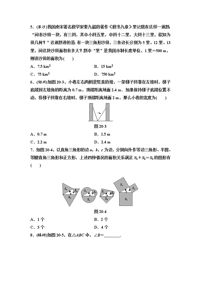 中考数学一轮复习课时练习第6单元第20课时直角三角形与勾股定理(含答案)02