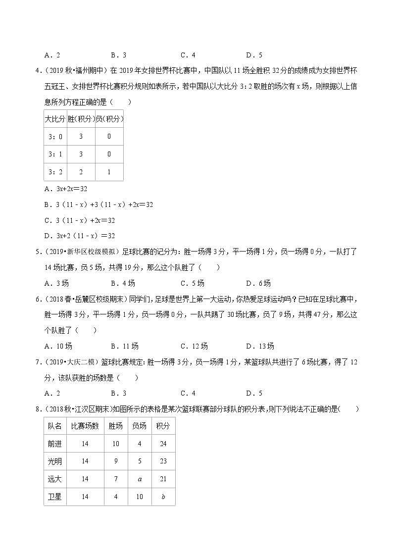 7年级数学上册同步培优题典  专题3.12  一元一次方程的应用（8）比赛积分问题（人教版）02