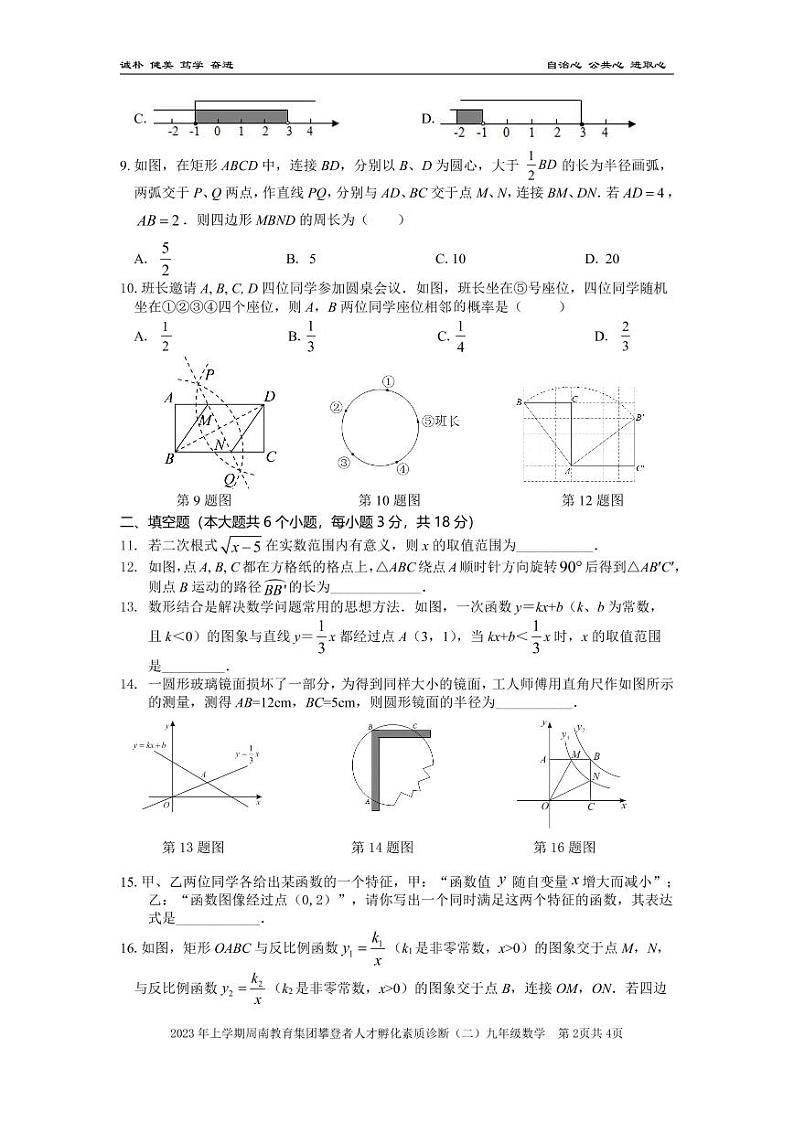 2023年上学期周南教育集团攀登者人才孵化素质诊断（二）九年级期中考试数学试卷无答案02