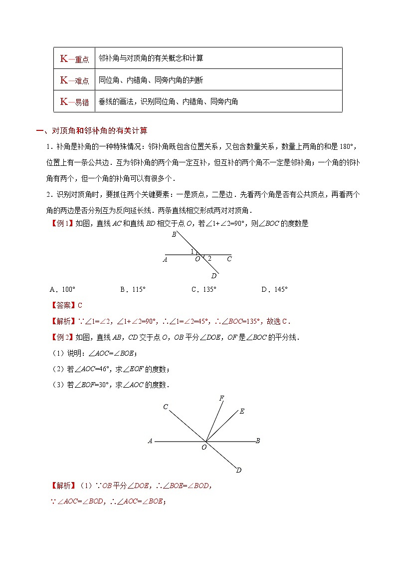 人教版七年级上册数学讲义练习  专题5.1 相交线第3页