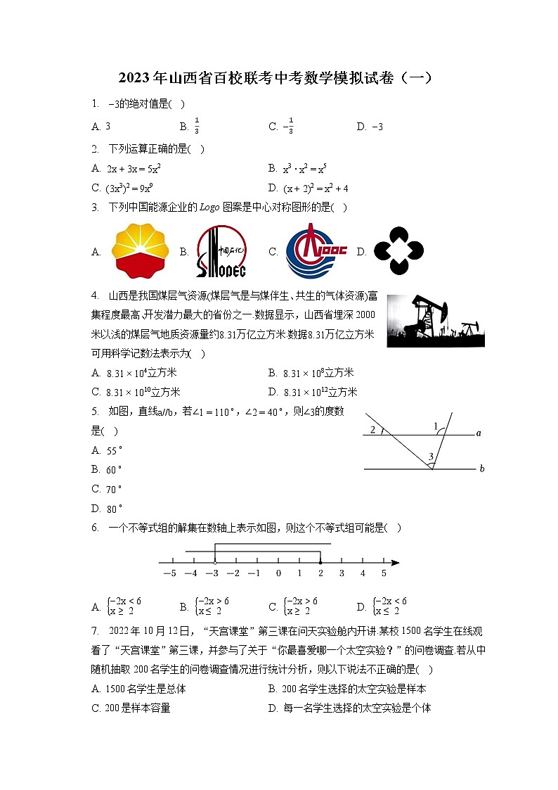 2023年山西省百校联考中考数学模拟试卷（一）(含答案解析)01
