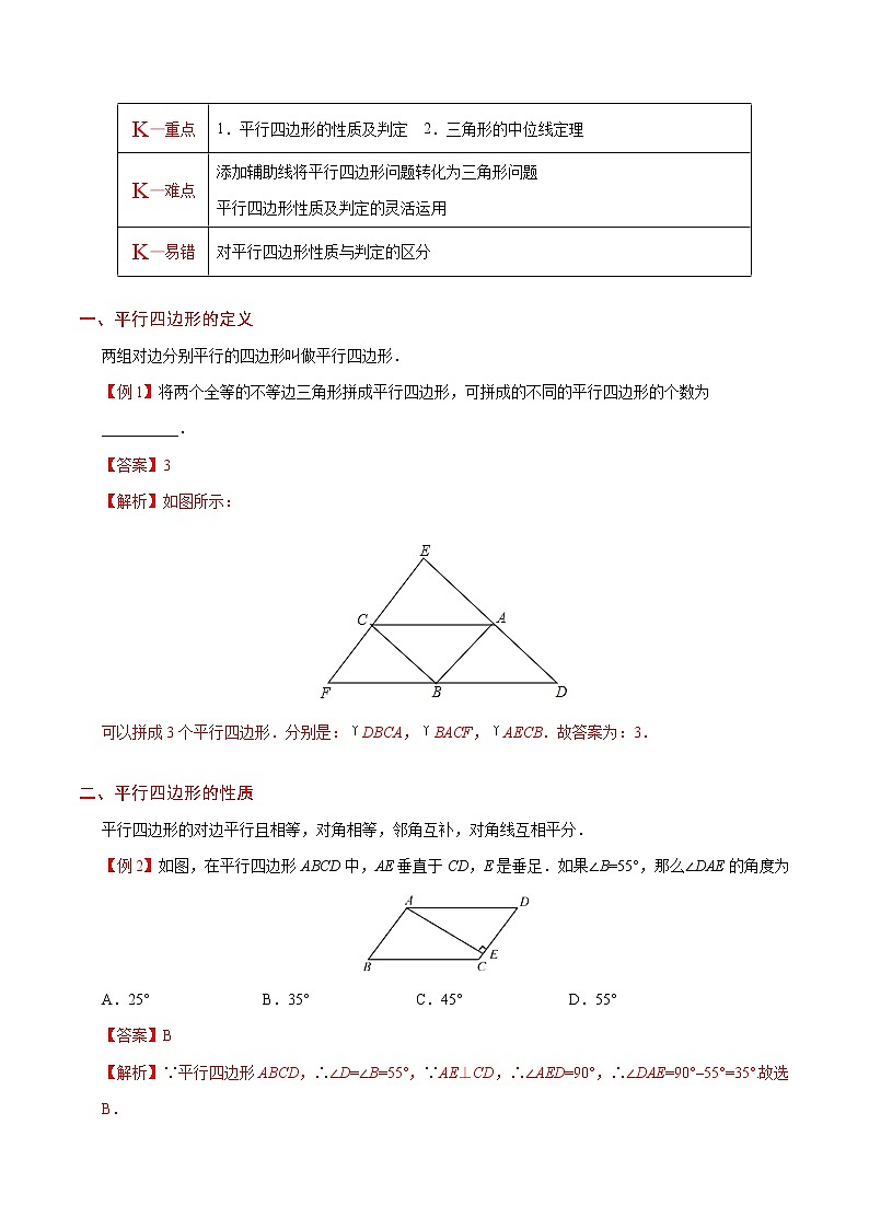 人教版八年级下册数学讲义练习  专题18.1 平行四边形第3页