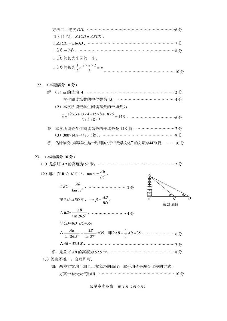 2023届南宁市初中毕业班适应性测试数学参考答案02