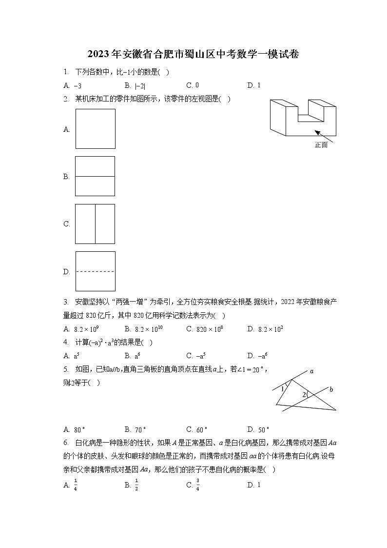 2023年安徽省合肥市蜀山区中考数学一模试卷(含答案解析)01