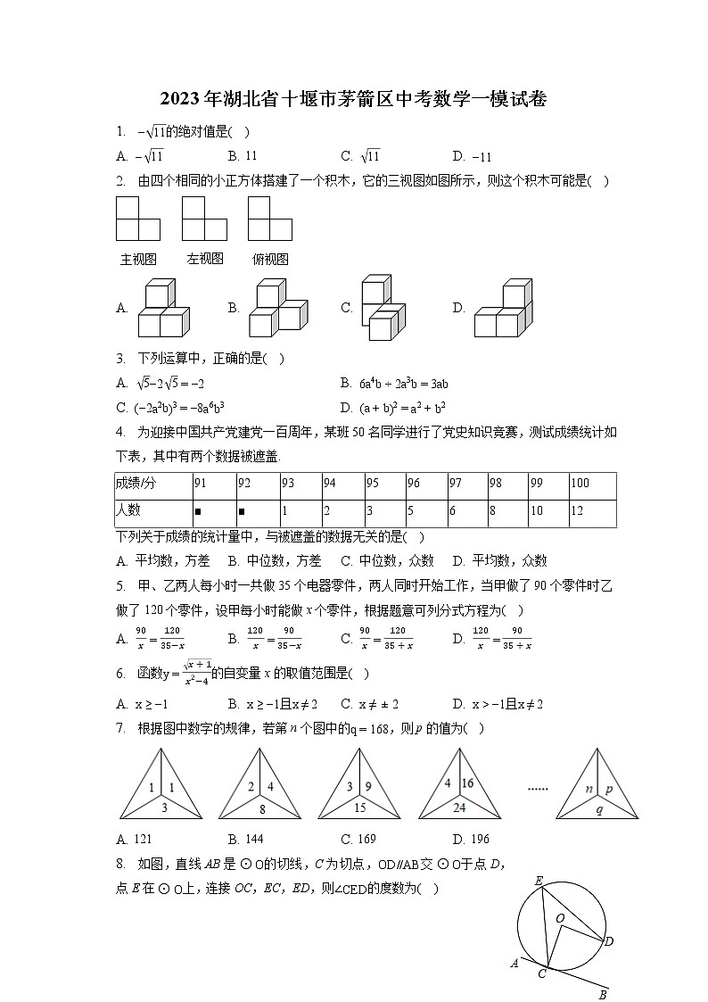 2023年湖北省十堰市茅箭区中考数学一模试卷(含答案解析)01