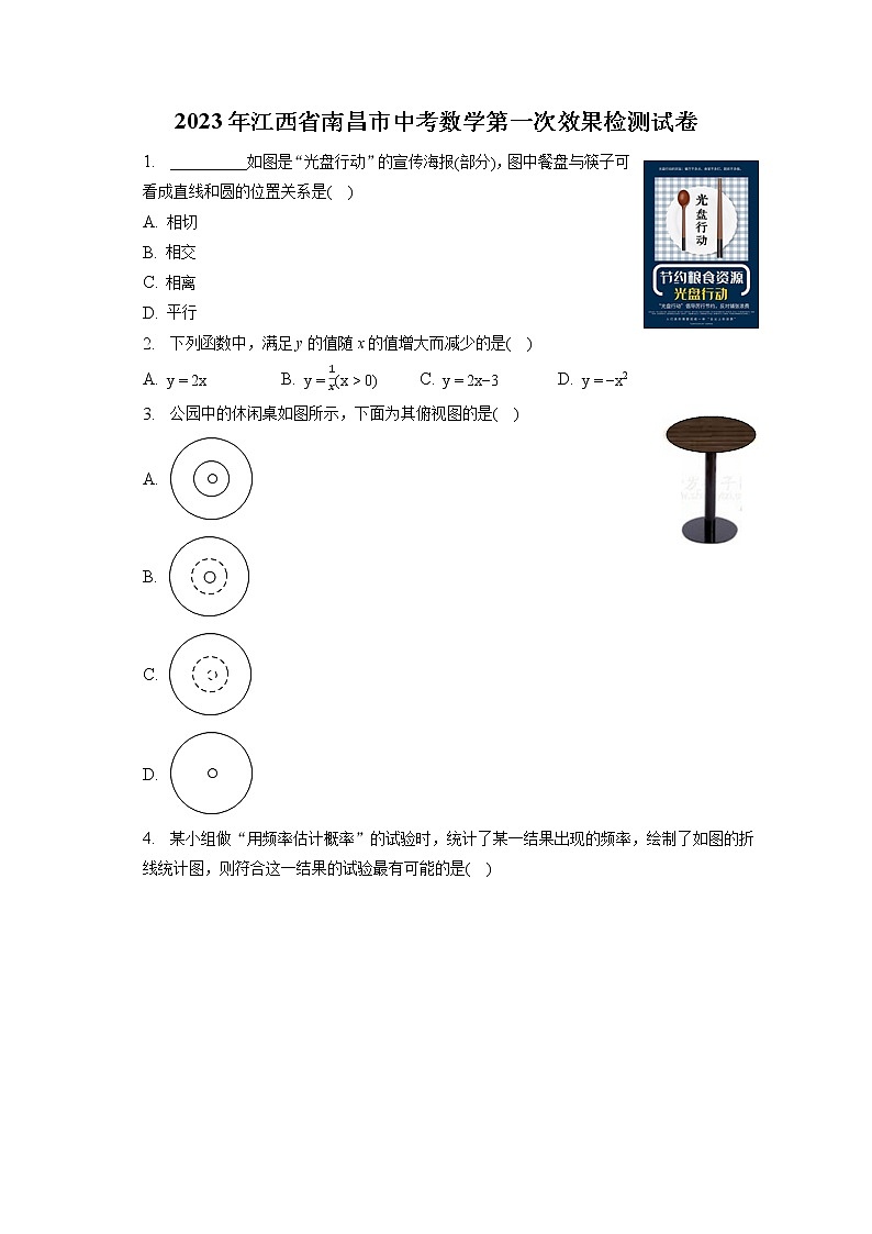 2023年江西省南昌市中考数学第一次效果检测试卷(含答案解析)第1页
