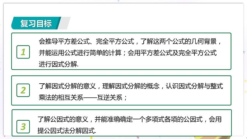 青岛版数学七年级下册 期末复习 专题五    乘法公式与因式分解 PPT课件02