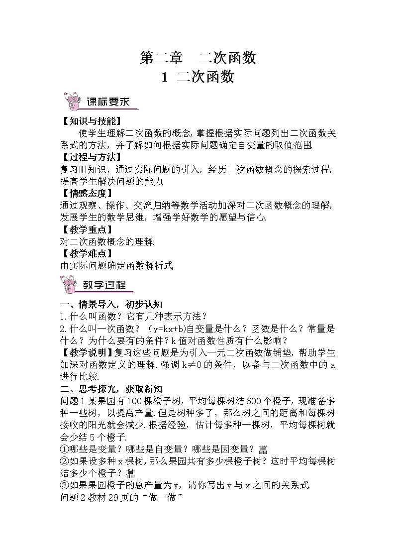 北师大版数学九年级下册 2.1 二次函数 PPT课件+教案01