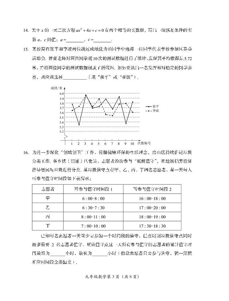 2023.4房山区初三一模数学试卷第3页