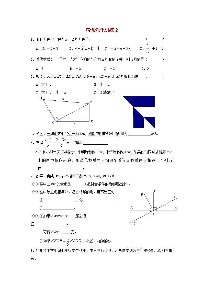 数学七年级上册培优强化训练2 新人教版第1页