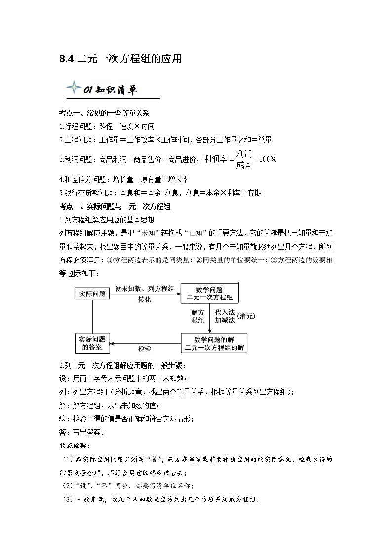 【精品同步】七年级下册数学8.4二元一次方程组的应用（带答案）第1页