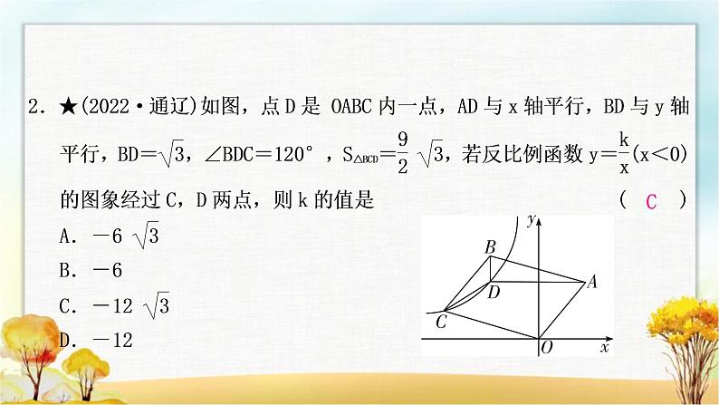 中考数学复习方法技巧突破(一)反比例函数中的面积模型作业课件03