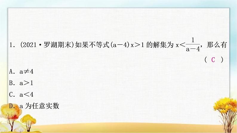 中考数学复习专项训练四解含参数的不等式(组)作业课件02