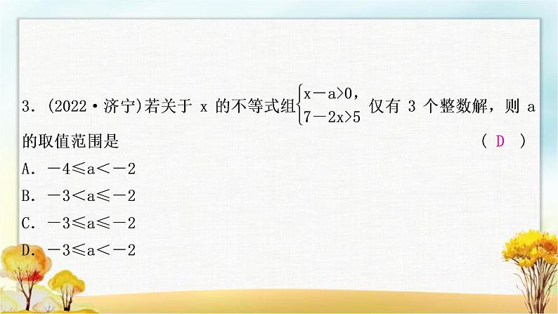 中考数学复习专项训练四解含参数的不等式(组)作业课件04