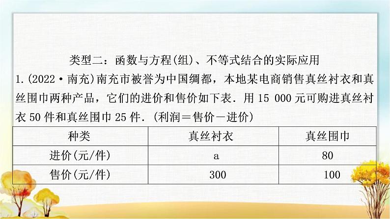 中考数学复习专项训练六方程、不等式、一次函数的实际应用作业课件08