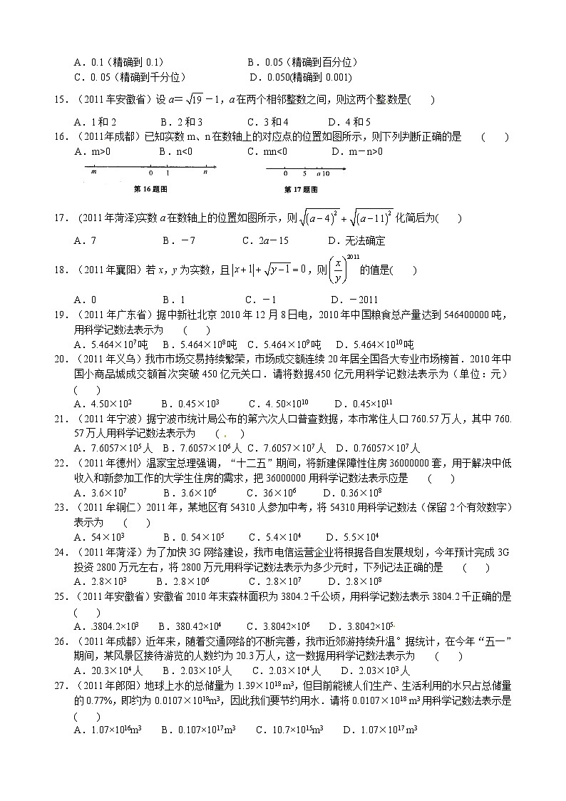 2012年中考数学专题练习一 实数及其运算第2页