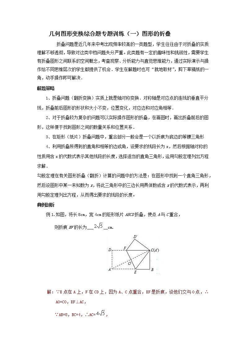 几何图形变换综合题专题训练（一）图形的折叠第1页
