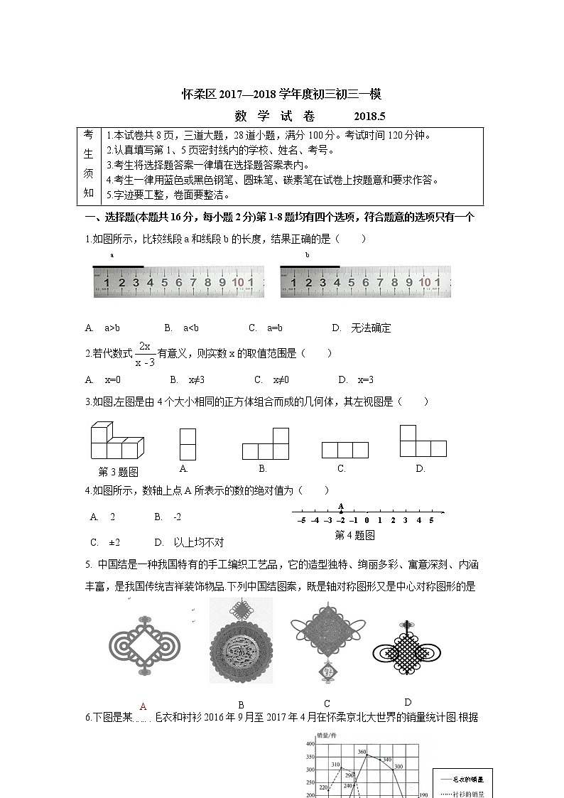 2018年北京市怀柔区初三一模数学试卷及答案01