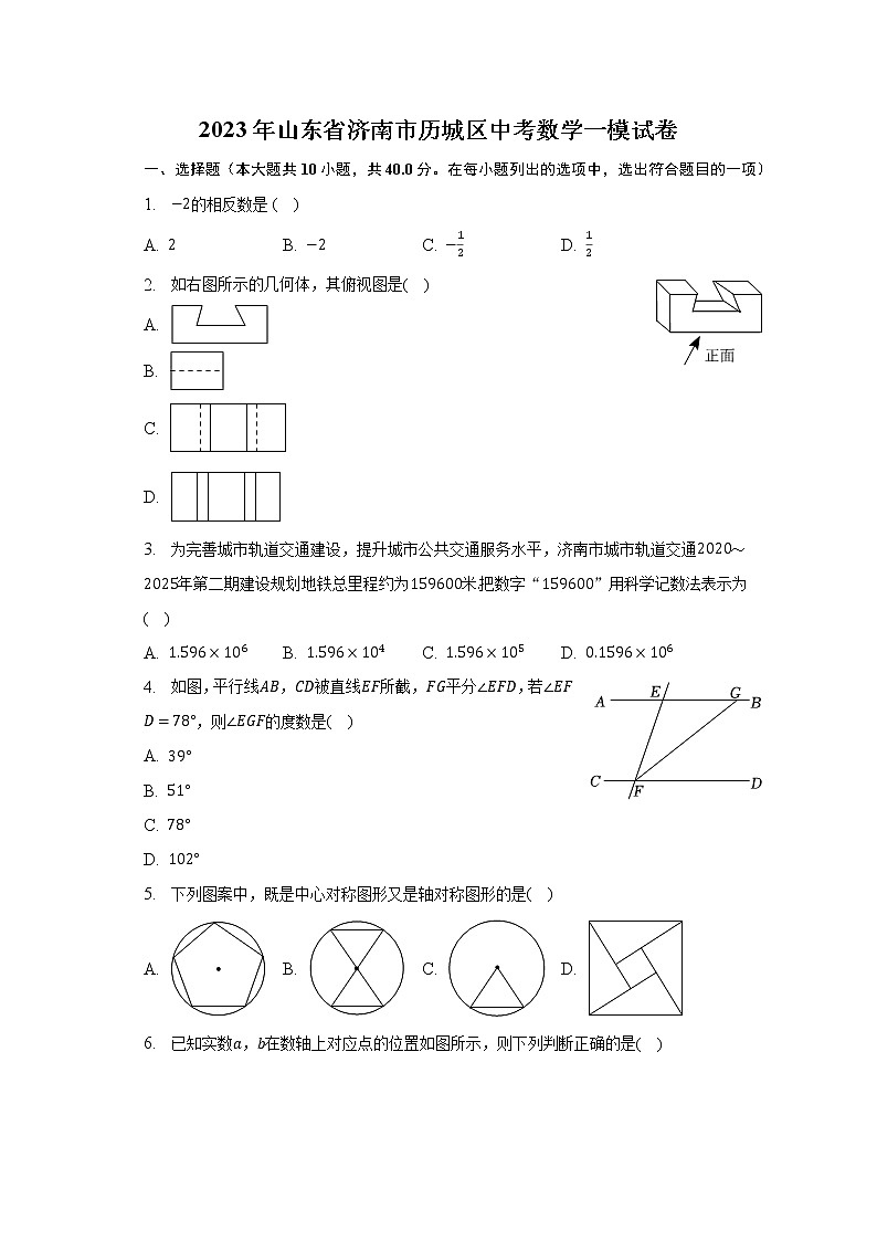 2023年山东省济南市历城区中考数学一模试卷（含解析）01
