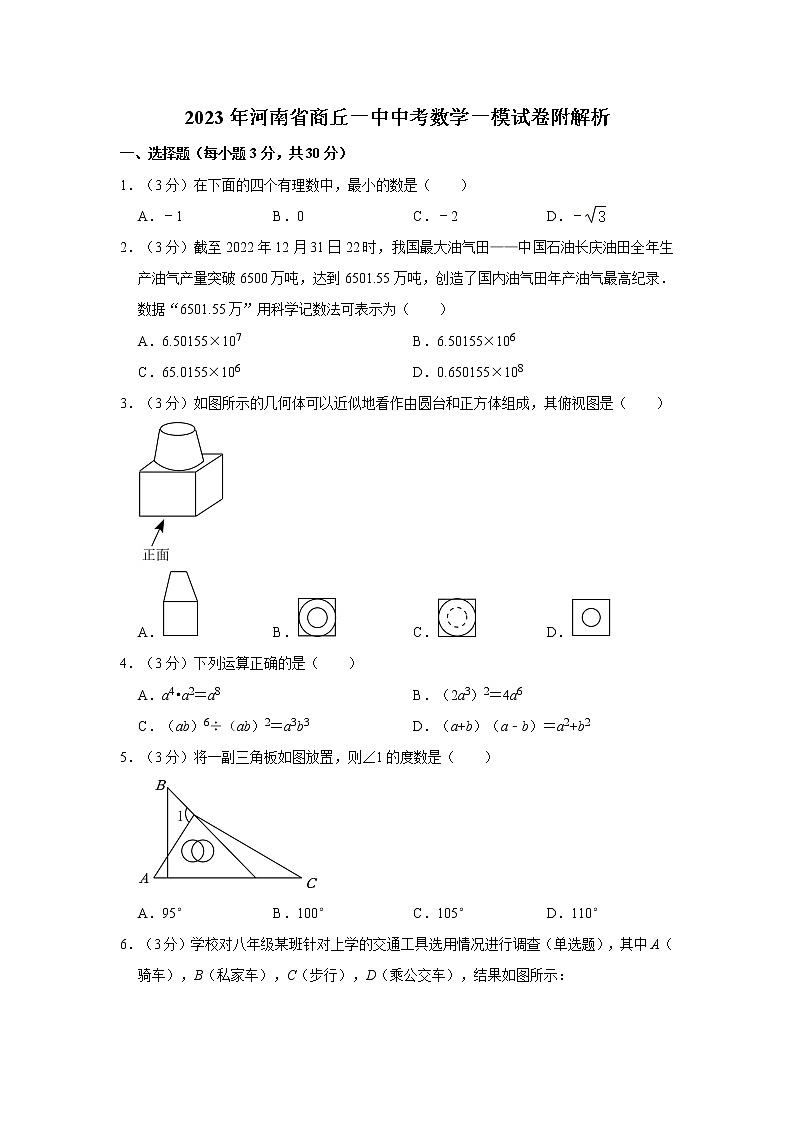 2023年河南省商丘一中中考数学一模试卷附解析01